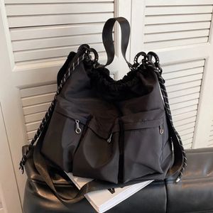 Y2K Drawstring Crossbody Bag for Women Men Messenger Bag Causal Handbags Black Book Bag Street Oxford Cloth Leisure Shoulder Bag 240118