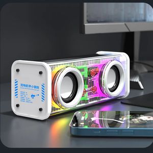 V8 Transparent Mecha Music Sers Bluetooth 50 Wireless Bass Diaphragm Subwoofer TWS RGB Light Mini Party Loudser 240126