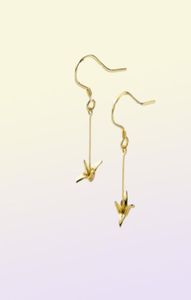 Moidan Fashion 925 Sterling Silver Cute Paper Crane Long Chain Drop earrings for women girl gold color earrings fine Jewelry 210613493097