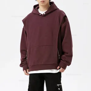 Hoodies masculinos primavera moletom streetwear algodão macio moda zíper rebite costura americano casual baggy hoodie masculino