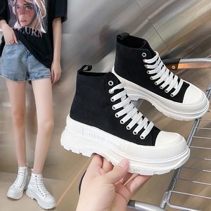 Women LaceUp Front High Top Flatform Canvas Shoes Fashion Casual Comfortable Height Increasing Sneakers Zapatos De Mujer 240130