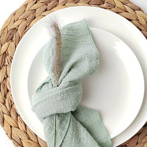 10PCS Sage Green Gauze Crepe Cloth Napkins Pack Pure Cotton Fabric 40x40cm Wedding Decor Everyday Use Dinner Tea Towel 240124