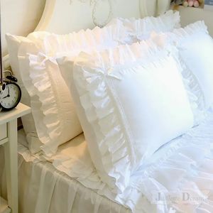 1ピースプリンセスピュアホワイトダブルレイヤーレース炎の綿の結婚式ピュアコットンベッド枕カバー枕カバーフォール装飾240129
