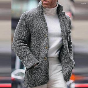 Suéter masculino de malha com gola alta, casaco de inverno quente e grosso de malha casual de manga comprida com gola alta