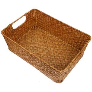 バスケットストレージバスケット織りwicker rattan hyacinth water prable bread tray reving reverving box sagrass bins food snack 240131