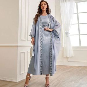 Etnik Giyim 2pc Set Moda Abaya Dubai İslami Kadınlar Handigan Robe Orta Doğu Düz Renk Arapça Abayas Kadınlar Elbise