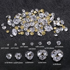 Spetsig botten runda nagelkonst strass platt rygg rund diamant kristall vit blandad storlek staplad borr 3d nagel dekoration 240202