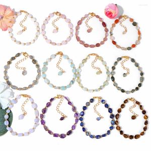 Charm Bracelets Light Luxury Irregular Chip Energy Stone Handmade Braided Bracelet Amethys Rose Quartz For Women