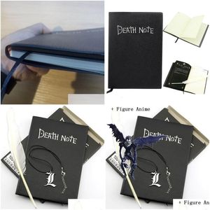 Anteckningar grossist A5 Death Note Notebook Set Leather Journal och Feather Pen Pad For Gift D40 230412 Drop Delivery Office School Bu DHFZT