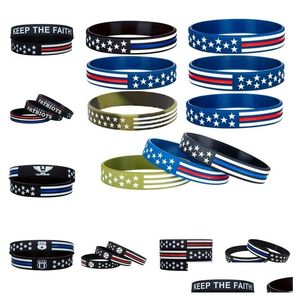 Party Favor Festive 40Styles 600Pc/Lot Thin Blue Line American Flag Bracelets Sile Wristband Soft And Flexible For Normal Day Gifts Dhhec