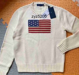 Nya 23SS -damer stickad tröja - American Flag Winter high -end lyxmodemärke Bekväm bomullsdrag 100% herrtröja