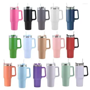 Wasserflaschen 40 Unzen Becher Edelstahl Thermo mit Griff Tumbler isolierte Deckel Stroh wiederverwendbare Kaffee Doppeltasse