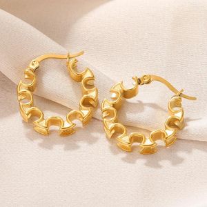 Dangle Earrings Stainless Steel Gold Color Circle Hoop For Women Girl Trendy Jewelry The Mini Frost Flower High Quality