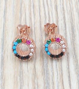 925 Sterling Silver Bear Jewelry earrings Stud Straight Small Disco Earrings In Rose Gold Vermeil With Genstones Fits European Sty1069244