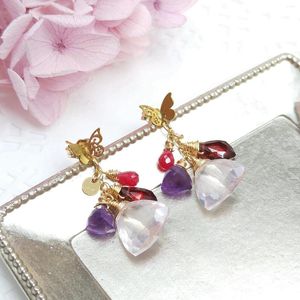 Ohrstecker Lii Ji Multi Edelstein Schmetterling Amerikanischer 14K Gold gefüllter natürlicher Rosenquarz Rubin Amethyst Handgefertigter Schmuck