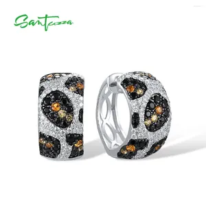 Creolen SANTUZZA Echt 925 Sterling Silber Für Frauen Funkelnder Weißer Schwarzer Spinell Gelber Kristall Leopard Geschenk Edler Schmuck