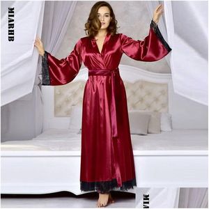 Kvinnors sömnkläder Sun Women Robes Sexig Long Silk Kimono Dressing Clow