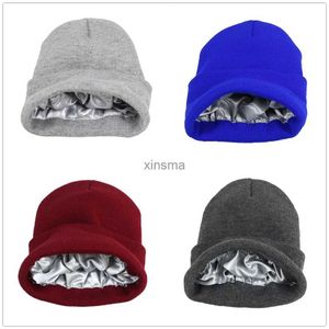 Beanie/Skull Caps Men Women Satin Lined Knit Beanie Hat Acrylic Winter Caps Silky Lining Soft Slouchy Warm Cuffed Bonnets Also for Youth Boy Girl YQ240207