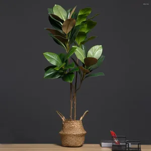 Decorative Flowers 105cm 2 Forks Large Artificial Plants Fake Magnolia Tree Branch Plastic Rubber Leaves Tall Green Landscape For Home