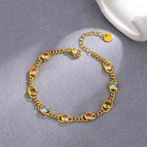 Link Bracelets Delicate Colored Cubic Zircon Oxide Bracelet Gold Plated Fish Crystal Eye Beads Jewelry Ladies Party Birthday Gift