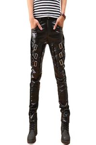 Partihandel-ny ankomst Mens Korean Gothic Punk Fashion Faux Leather Pants Pu s Hip Hop Applique Black Leather Trousers Male1555511