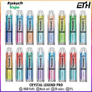 ETH Crystal Legend Pro Disposable E Cigaretten 4000 Puffs Maschenspulen Vape Stift 20 Aromen 2% Vaporizer Puff 4K Einwegvolker