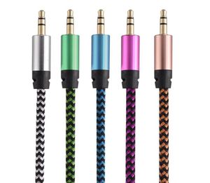 CAR O AUX Extention Cable Nylon flätad 3ft 1M Knutad extra stereo Jack 3,5 mm manlig ledning för smart telefon9852070