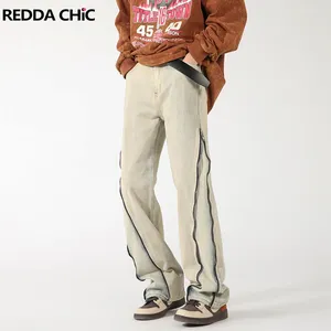Jeans masculinos reddachic zíper desconstruído alargamento angustiado perna larga bootcut calças casuais hiphop vintage y2k streetwear