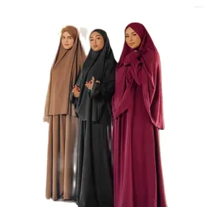 Roupas étnicas Últimas Mulheres Muçulmanas Hijab Vestido Oração Manga Longa Duas Peças Conjunto Islâmico Jilbab Abaya