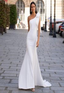 Casual Dresses Elegant Satin Mermaid For Wedding Party Sexy One Shoulder Sleeveless Bridal Gown /Ivory Beach With Bow 20217818113