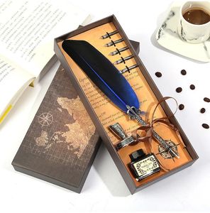 Vintage Calligraphy Pen Feather Dip Fountain Pen Set Ink Stationy Quill Creative Retro Writing Pen School Office Supplies 240119