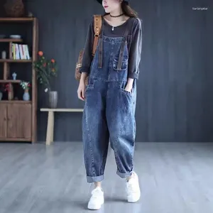 Kadınlar Kot Vintage Sıradan Sokak Giyim Büyük Pocket Gevşek Harem Pantolon Tulum Tulum Kore tarzı Bolgy Denim Rusers Pantolon