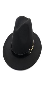 Europejskie amerykańskie mężczyźni wełna poczuła fedora czapki z paskiem unisex szerokie brzegi Jazz Hat Autumn Winter Panama Cap Trilby Chapeau8803700