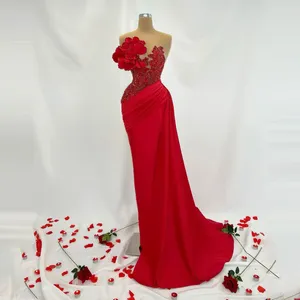 Бальные платья Милые красные цветы Вечернее платье без бретелек Русалка Aso Ebi Черное платье для выпускного вечера для девочек Длинное платье для выпускного вечера из бисера на заказ
