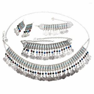 Collana orecchini set bohemien vintage metallo monete collane bracciali catene ventre set per donne festa tribale turca zingara