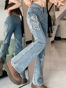 Frauen Jeans Bogen Frauen Casual Mode Vintage Hohe Taille Ausgestelltes Hosen Weibliche 2024 Frühling Koreanische Gerade Weiche Lose Hosen Dame