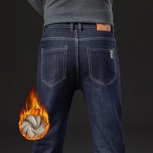 2023 homens de negócios moda quente em linha reta lã jeans estilo clássico inverno engrossado calças jeans calças casuais masculino 240131