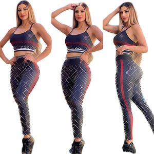 Kvinnors spårningsdräkter 2024 Designer J2632 Womens Fashion Summer Sports Tank Top+Long Pants Casual Two Piece Set