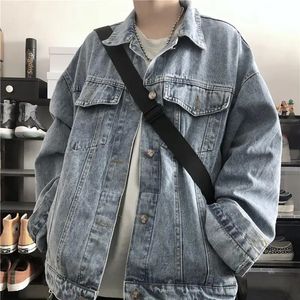 Männliche Jean-Mäntel, Oberbekleidung, weite Ärmel, Herren-Jeansjacke, Vintage-Grau-Mantel, Schultern, Korea, gewaschen, Winter-Oberbekleidung, 2023, locker, 240119