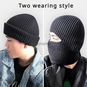 Beanie/Kafatası Kapakları 2 İçinde 1 Maske Beanies Kış Balaclava Şapkası 2 Giyen Stil Kapağı Tam Yüz Kalkanı Taktik Bisiklet Kart Örme Örme Headgear YQ240207