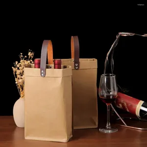 Torby do przechowywania Vintage Wine Gift Bag Wodoodporna mycie papierowa butelka Kraft Ekologiczne zakupy