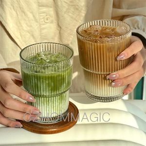 1-6Pcs 400ml Large Capacity Ripple Glass Cup Stripe Transparent Coffee Mug Bubble Tea Cup Juice Glass Drinkware Set for Home Bar 240124