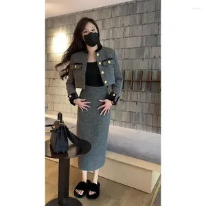 Two Piece Dress Fashion Elegant Women's Suit Jacket Skirt 2024 Autumn And Winter High-end Slim Office Lady Coat Top Long Two-piece Set
