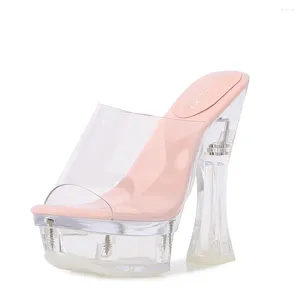 Sandały Sexy PVC Clear High Obcasy Summer Gruste Buty platformowe dla kobiet przezroczyste kryształowe pięta na zewnątrz codzienne kapcie