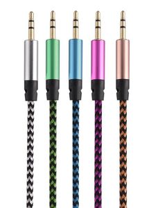 CAR O AUX Extention Cable Nylon flätad 3ft 1M WIRED AUXILIARY STEREO JACK 3,5 mm Manlig ledning för smart telefon7768252