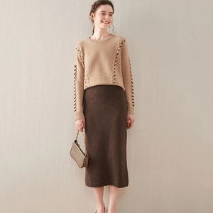 Korean Winter Cashmere Knitted long skirts for women y2k fashion Mid-Length High Waist A-line Skirts Female Wool Bottoms 240202