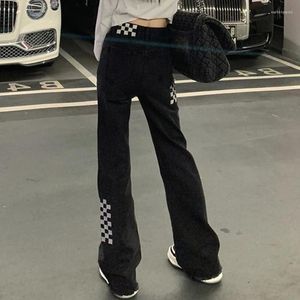 Calças de brim femininas com bolsos calças flare para mulher cintura alta s queimado preto sino inferior calças tamanho original x grande elegante