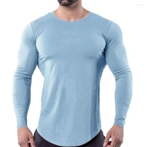 Herr t-skjortor Stylish Spring Men T-shirt Solid Color Slim Fit Long Sleeve T-shirts Pullovers Classic Casual Sports Man Tops Underhirt