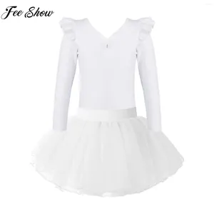 Stage Wear Children Girls Ballet Dance Tutu Gymnastics Dancing Class Training Performance Dancewear Long Sleeve Leotard With Skirt