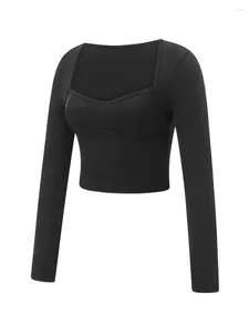 Kvinnors T -skjortor Kvinnor S Slim Fit Crop Tops Långärmning Sweetheart Square Neck Solid Color Tees Basic Bluses